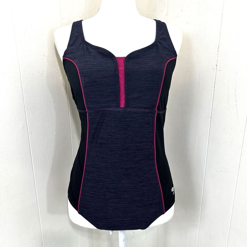 Speedo Touchback Endurance One Piece Swimsuit Women's Size 10 Gray Black Blue